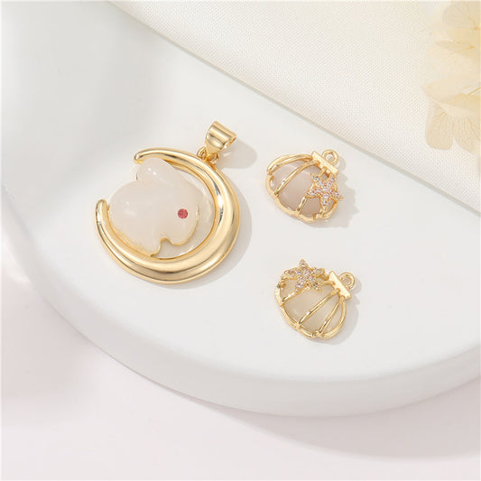 2 Mond-Hasen-Muschel-Seestern-Charm-Anhänger, Harz, Strass, verziert, 14 Karat GF