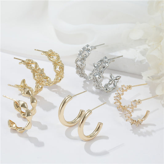 4 boucles d'oreilles à tige florales à facettes en demi-cercle 14K GF Earing