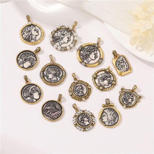 2 Portrait Hibou Lion Coin Charm Pendentif Strass Perle Embelli 14K GF