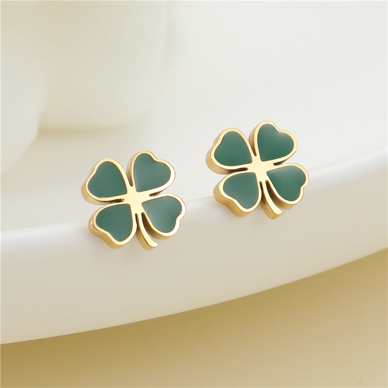 4 Émail Époxy Trèfle à quatre feuilles Orange Pastèque Floral Papillon Carré Coeur Cactus Boucles d’oreilles à tige 14K GF Strass Embelli Boucle d’oreille