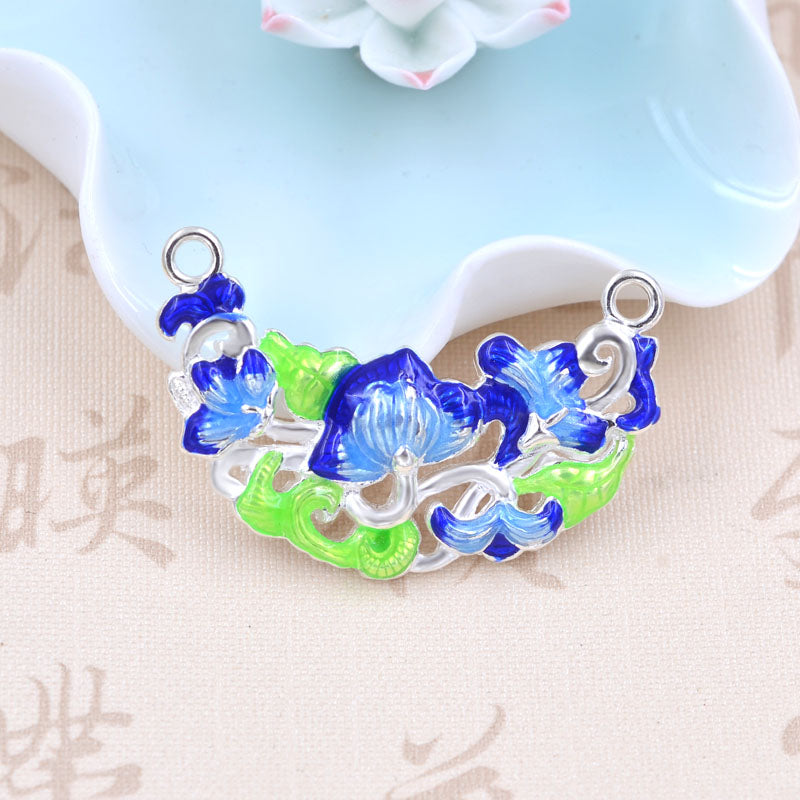 Argent sterling émail époxy double boucle lotus floral nouvelle lune pièce charme connecteur S925 trouver