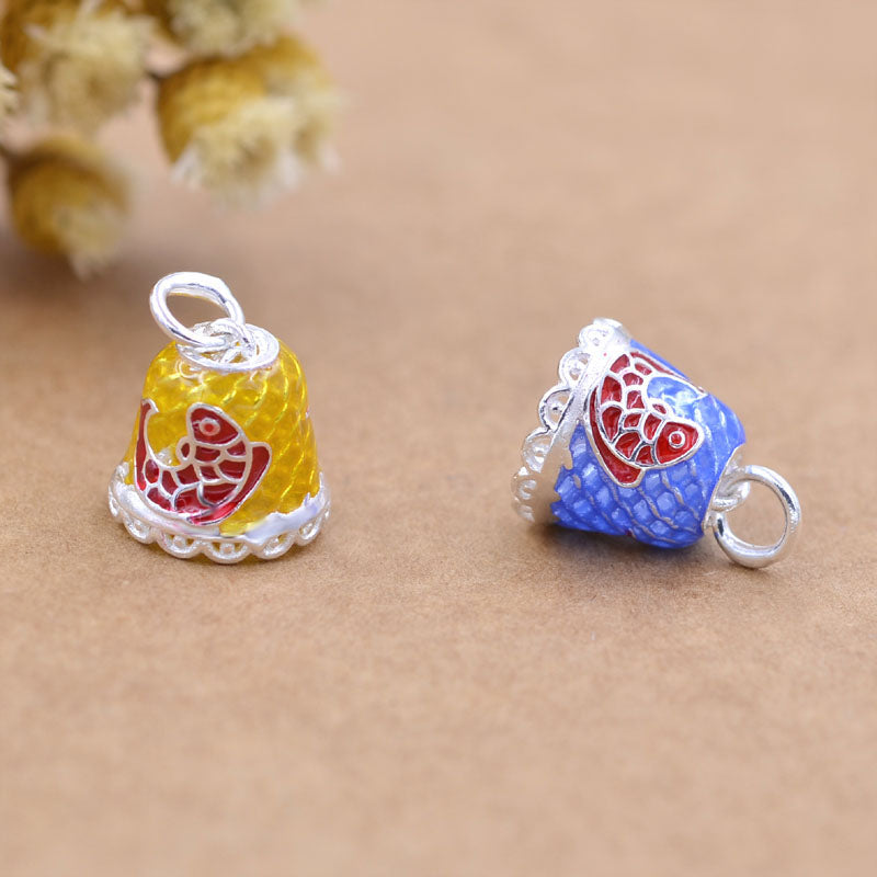 Pendentif à breloque en forme de cloche de poisson de carpe époxy en émail en argent sterling S925