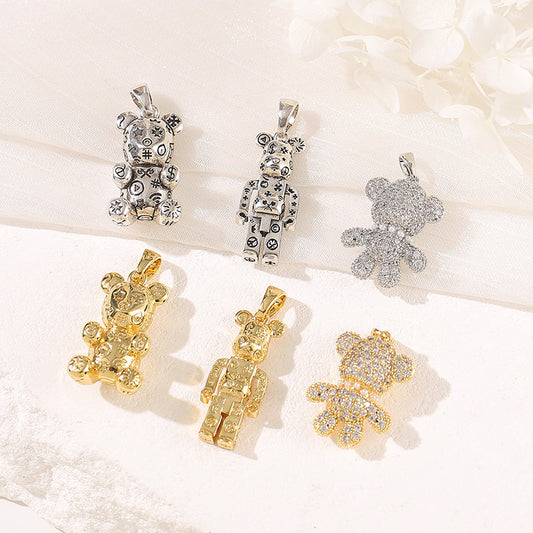 Pendentif à breloque 2 ours orné de strass 14K GF