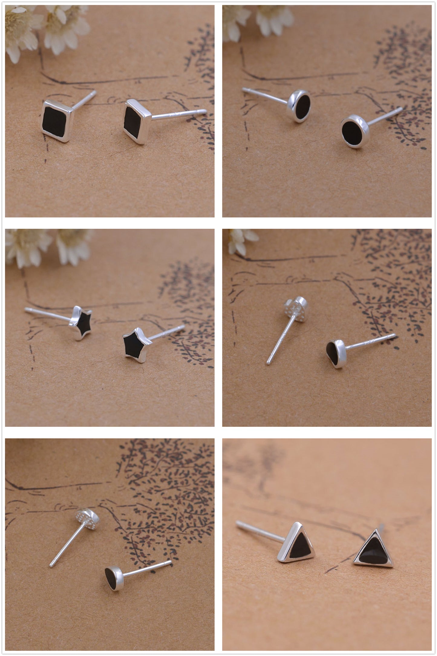 Boucles d'oreilles en argent Sterling émail époxy carré rond étoile coeur goutte d'eau Triangle S925