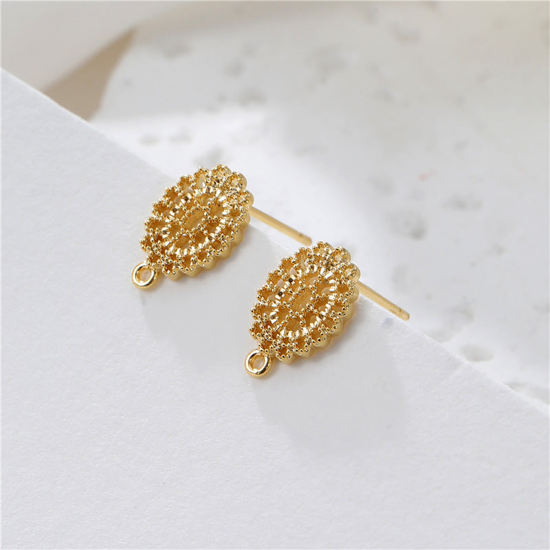 4 boucles d'oreilles à tige florales en cercle ovale avec boucle d'oreille 14K GF