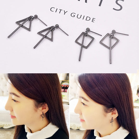 Boucles d'oreilles à tige triangulaire en argent sterling, cercle carré avec barre, résultats S925