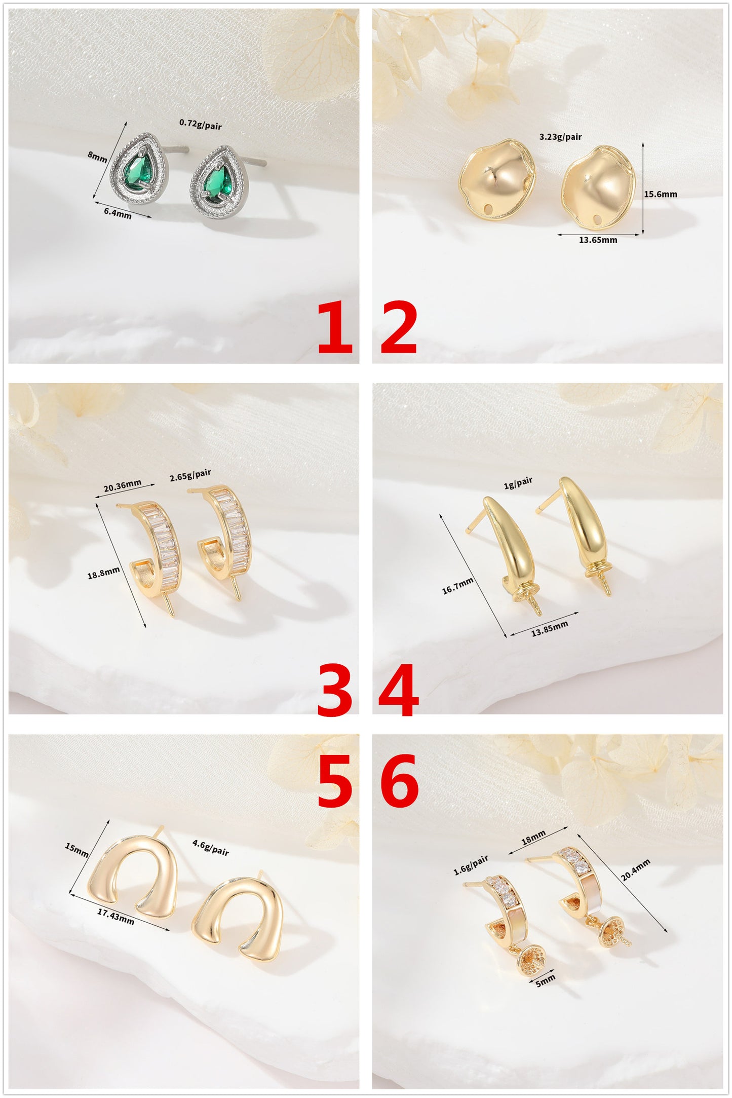 4 boucles d'oreilles goutte d'eau demi-cercle strass embellies 14K GF boucle d'oreille demi-percée perle vierge