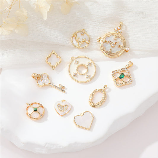 2 horloge montre cadran clé fleur coeur pendentif à breloque coquille strass embelli 14K GF