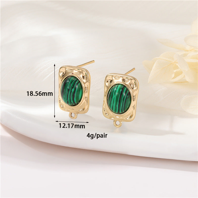 4 boucles d'oreilles ovales rectangulaires rondes avec boucle Malachite Turquoise Shell embellie 14K GF Earing
