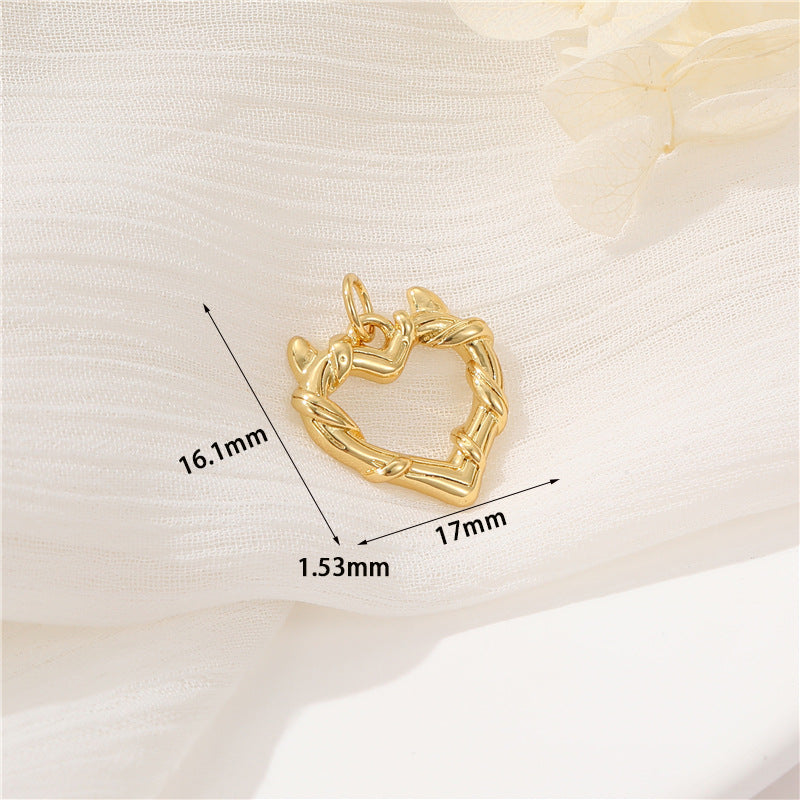 2 Heart Charm Pendant Rhinestone Embellished 14K GF
