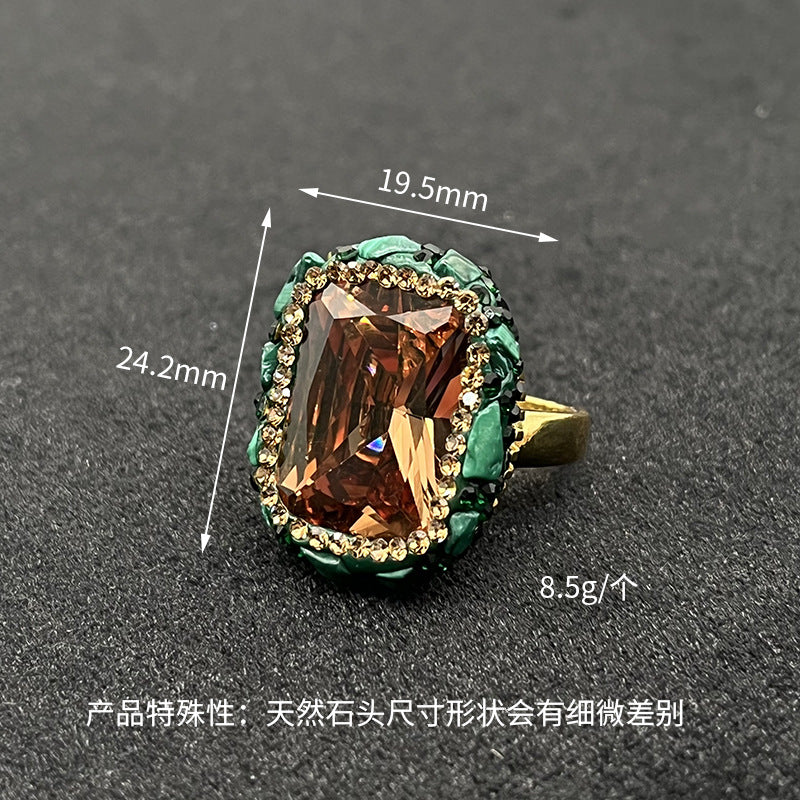 Bague en pierre précieuse naturelle à cercle ouvert ornée de strass 14K GF