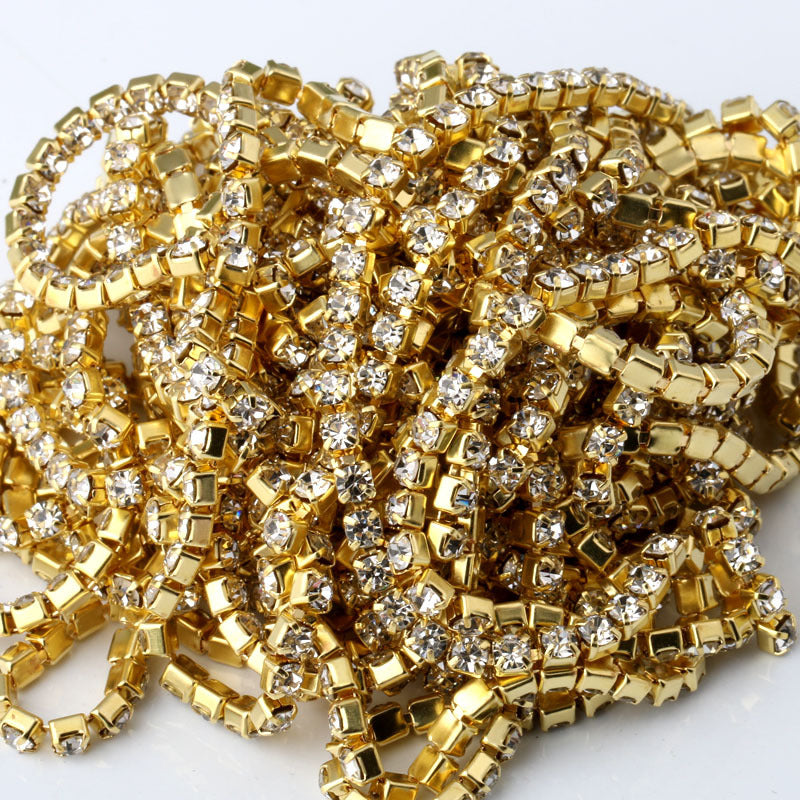 10 yd Colorful Rhinestone Cup Chain Gold Trim Metal Cup Close Chain Jewelry High Quality Wedding Veil Finding 2mm 2.5mm 2.8mm 3mm
