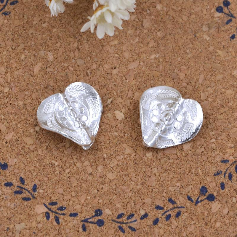 Perle d'espacement en forme de feuille de cœur sculptée en argent sterling S925