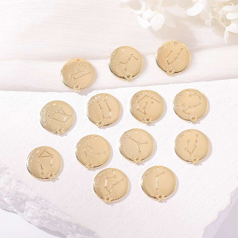 2 Round Zodiac Piece Charm Pendant 14K GF