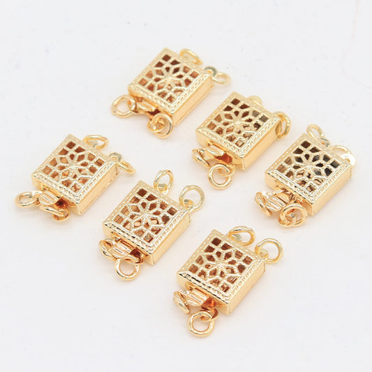 2 connecteurs à Double boucle, fermoir Floral carré creux, connecteur de fermoirs de collier et de Bracelet GF 14K