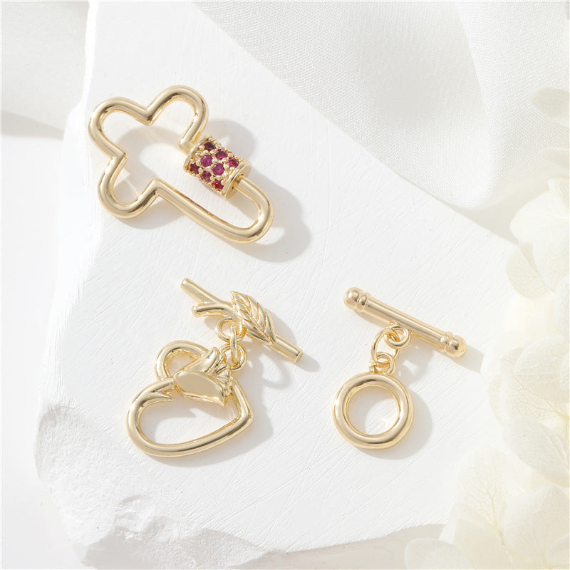 Fermoir OT en forme de cœur Floral, 2 cercles ronds, connecteur de fermoirs en strass à vis croisée 14K GF