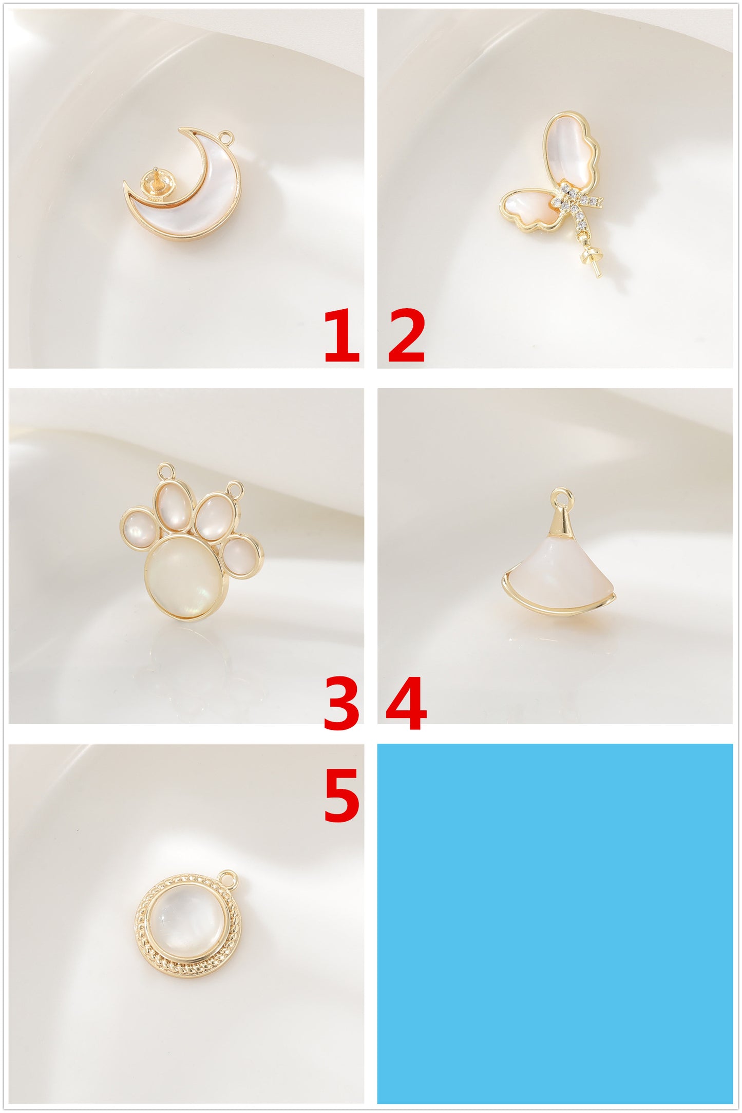 2 Lune Papillon Patte Charme Pendentif Résine Embellie 14K GF Perle Semi-Percée Perle Vierge