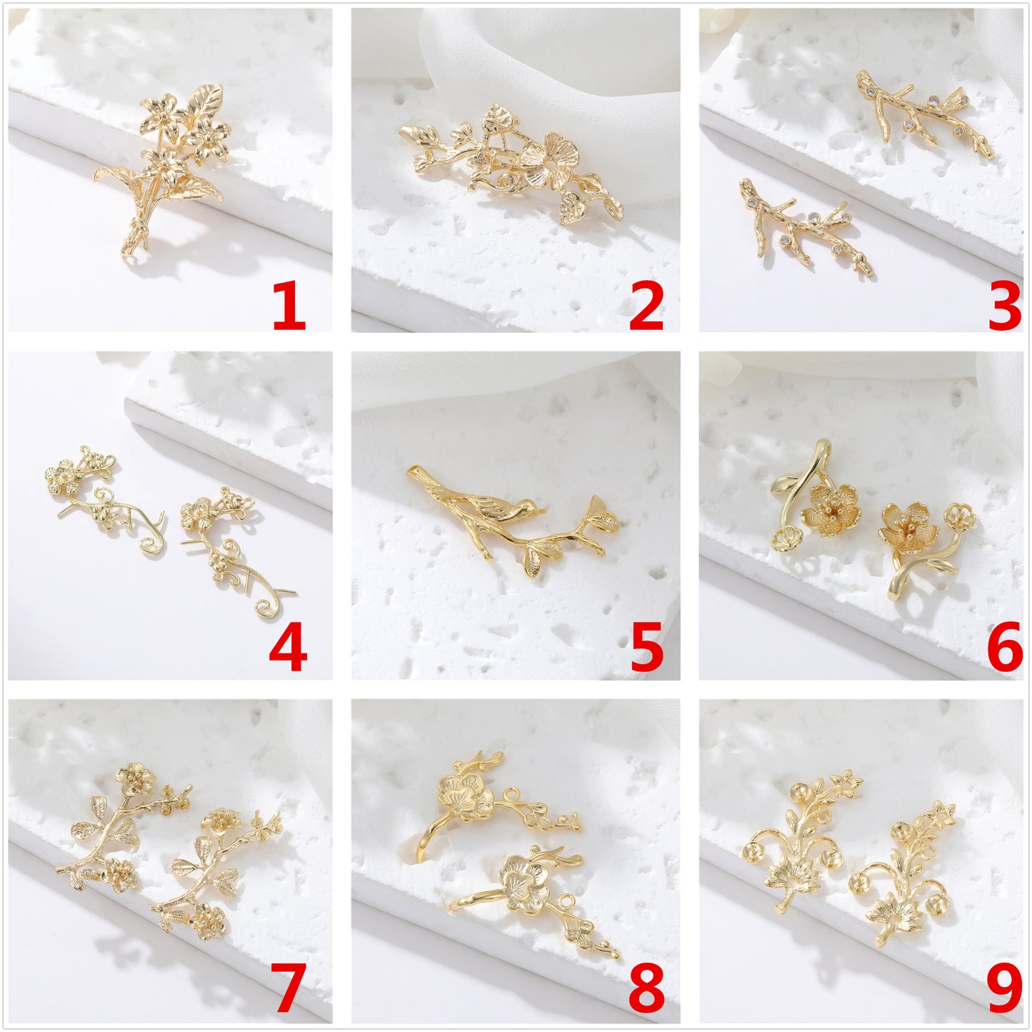 2 pendentif de charme de branche florale 14K GF perle semi-percée perle vierge