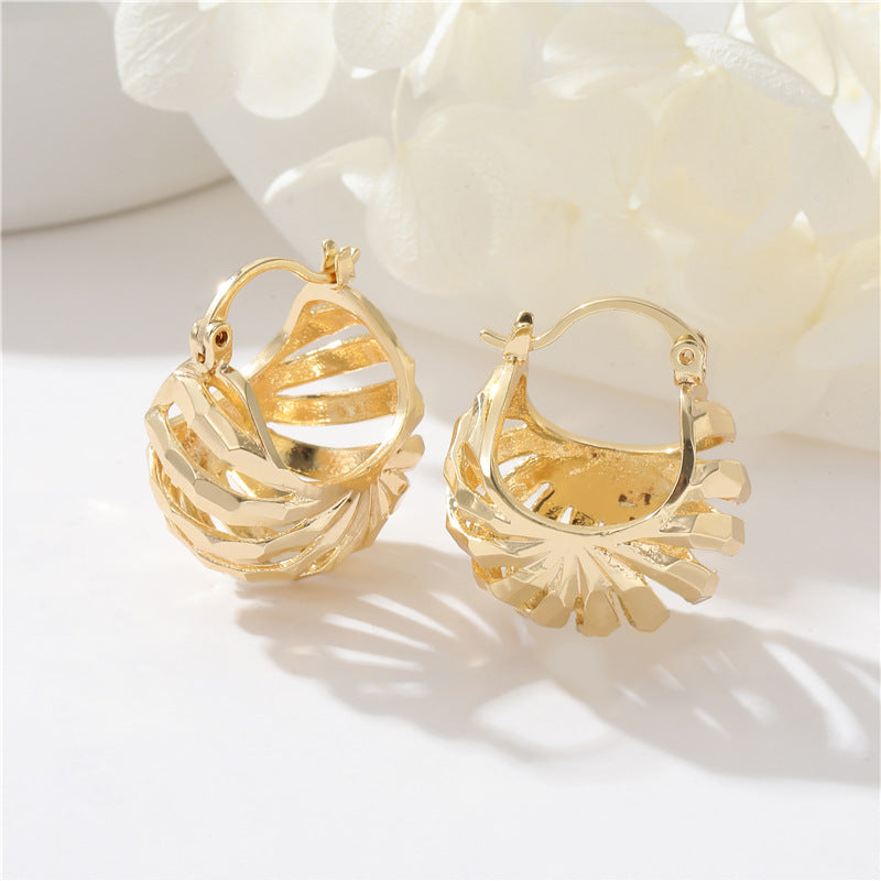 4 Chunky Hollow Basket Hoop Earrings 14K GF Earing