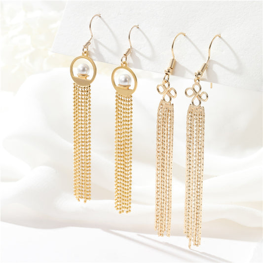 Boucles d'oreilles à crochet et pampilles à 4 chaînes de perles, 14 carats, GF