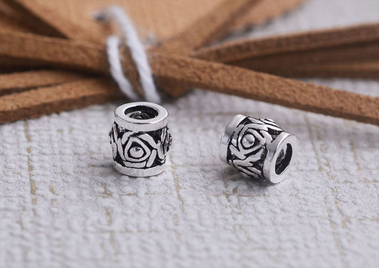 Sterling Silver Floral Barrel Bead S925 Finding