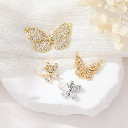 2 pendentifs à breloque papillon ornés de strass 14K GF