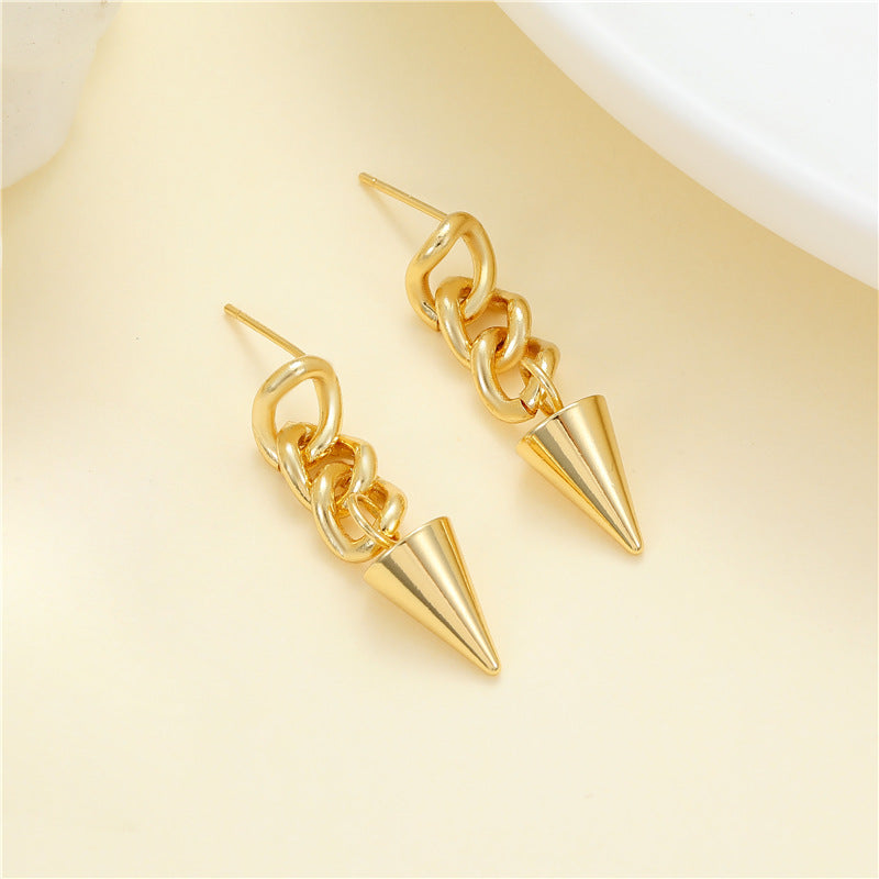 4 Cable Chain Cone Sphere Drop Charm Stud Earrings 14K GF Earing