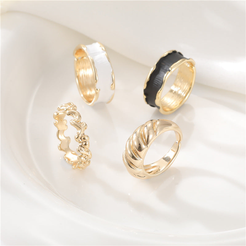 2 anneaux de déclaration noir blanc cercle ouvert émail époxy 14K GF