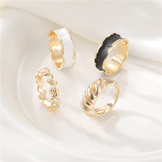 2 anneaux de déclaration noir blanc cercle ouvert émail époxy 14K GF