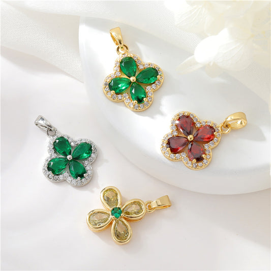 2 pendentifs à breloque florale ornés de strass 14K GF
