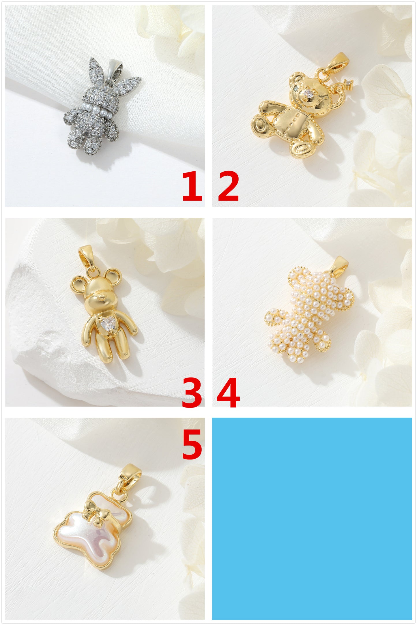Pendentif à breloque 2 ours orné de strass 14K GF