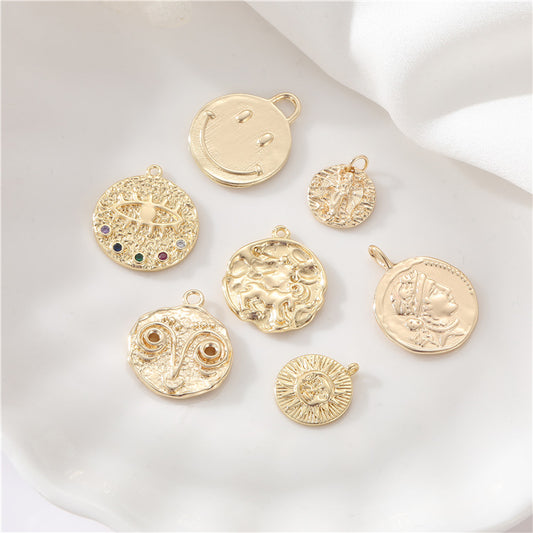 2 Apollo Eye Smile Face Angel Caesar Coin Charm Pendentif Strass Embelli 14K GF