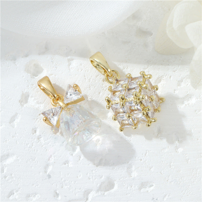 2 pendentif à breloque cube en cloche avec nœud papillon orné de strass 14K GF