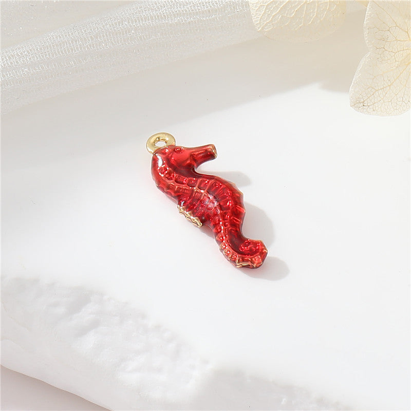 2 Pendentif de charme hippocampe émail époxy 14K GF