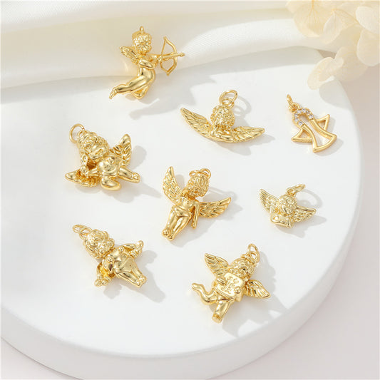 Pendentif à breloque 2 anges Cupidon 14K GF