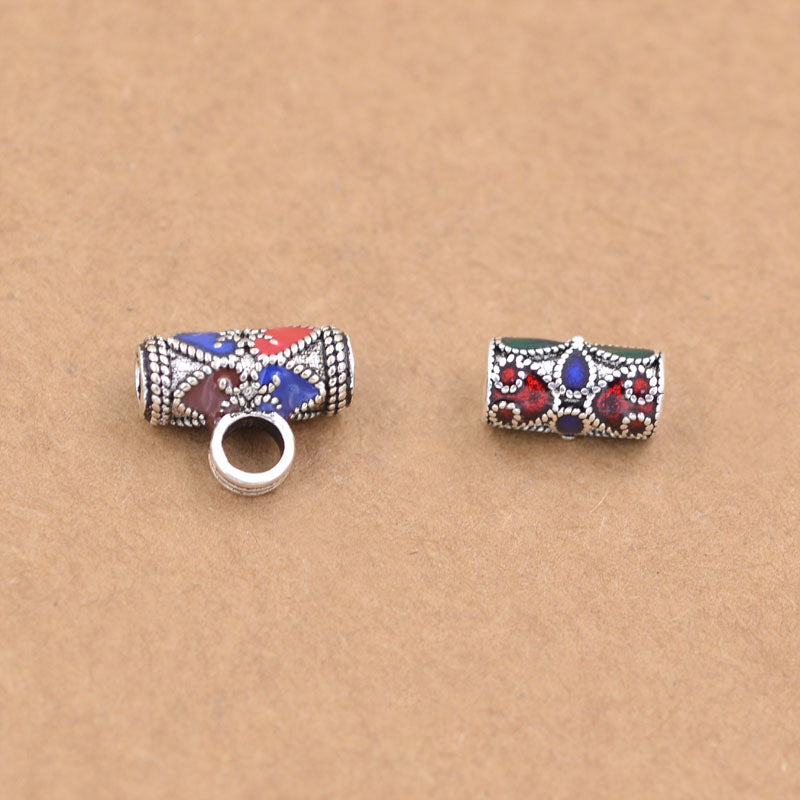 Sterling Silver Enamel Epoxy Column Pipe Bead Spacer with Loop S925 Finding