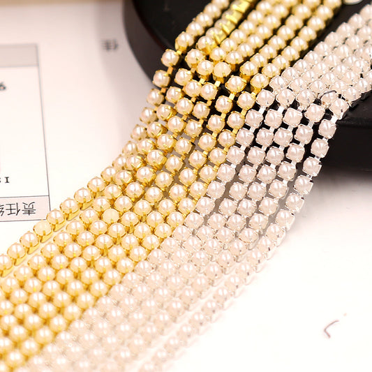 Round Pearl Rhinestone Cup Chain Gold / Silver Trim Metal Cup Close Chain Jewelry High Quality Wedding Veil Finding 2.5mm 3mm 4mm