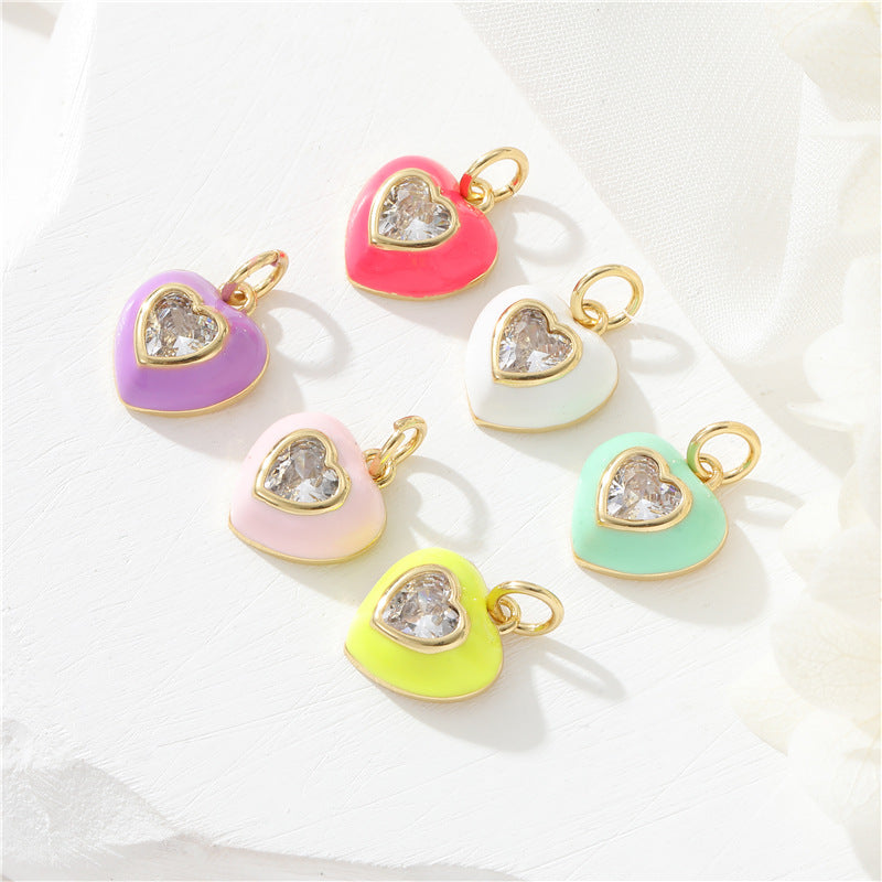 Pendentif à breloque 2 cœurs en émail époxy 14K GF strass embelli