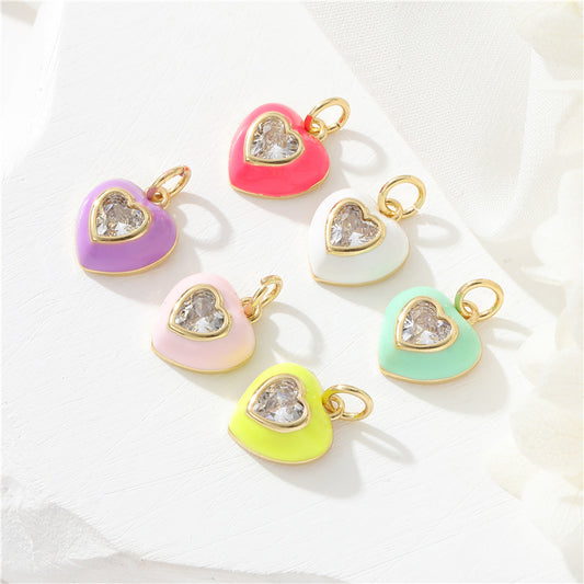 Pendentif à breloque 2 cœurs en émail époxy 14K GF strass embelli