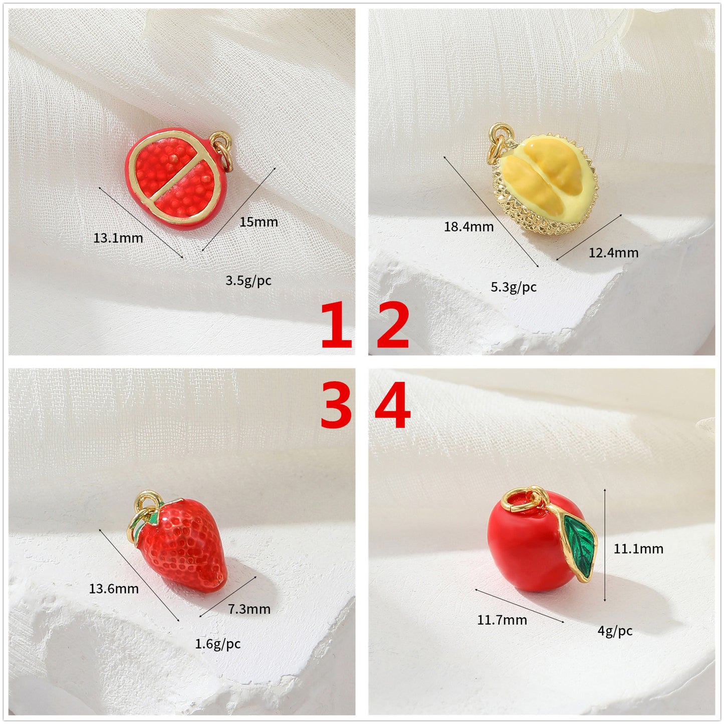 2 Grenade Durian Fraise Pomme Pitaya Orange Banane Ananas Citron Avocat Mangue Pastèque Fruit Charme Pendentif Émail Époxy 14K GF