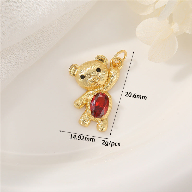 2 Petit Ours Lapin Lune Charme Pendentif Strass Embelli 14K GF