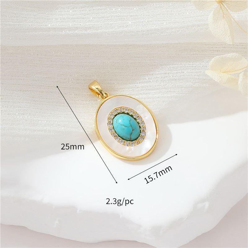 2 Square Oval Rectangle Oblong Charm Pendant Turquoise Shell Rhinestone Embellished 14K GF