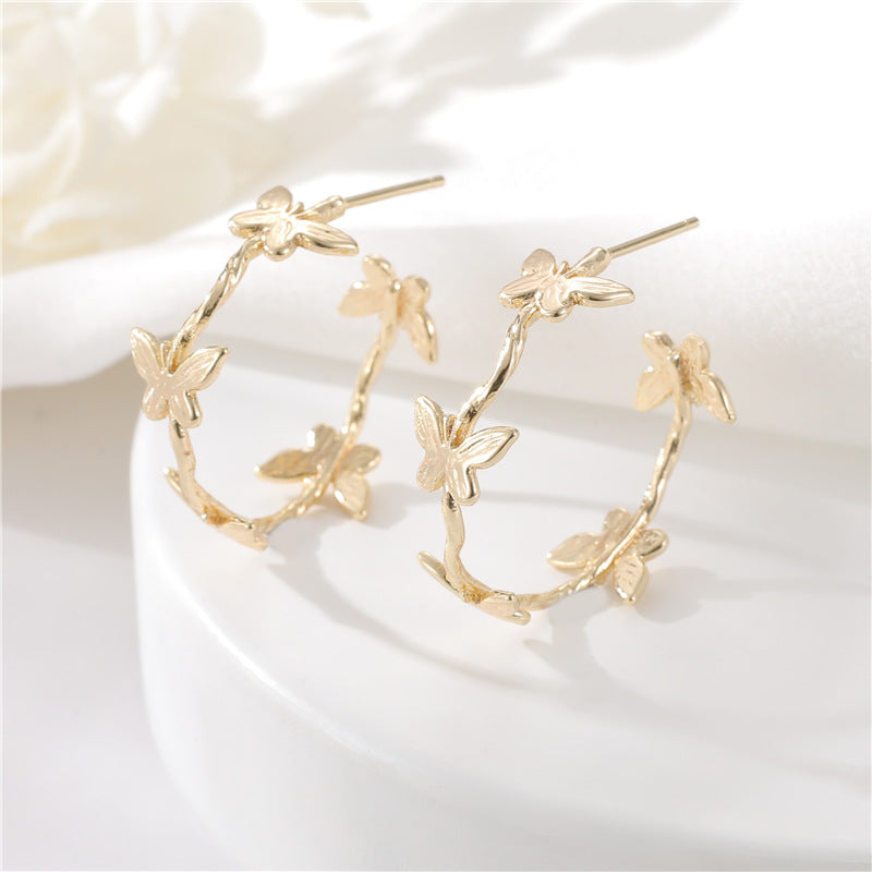 4 boucles d'oreilles rectangulaires papillon demi-cercle 14K GF Earing