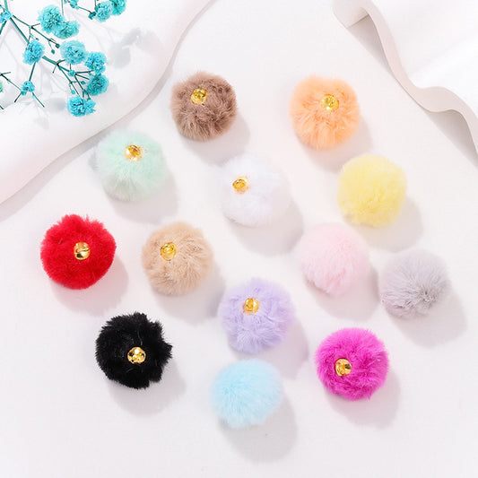 100 Fluffy Rabbit Fur Ball Charms Pom Pom Earring Drop with Loop Handbag Multicolor for Customize Puff Ball Keychains 20mm
