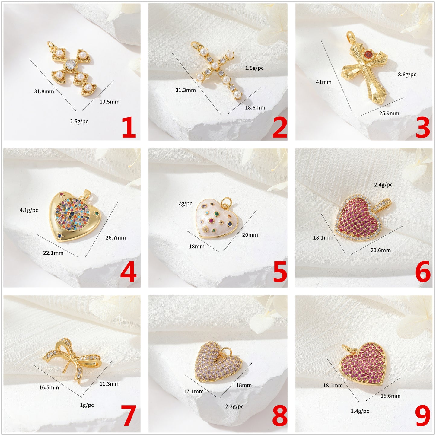 Pendentif à breloque cœur 2 croix orné de strass 14K GF