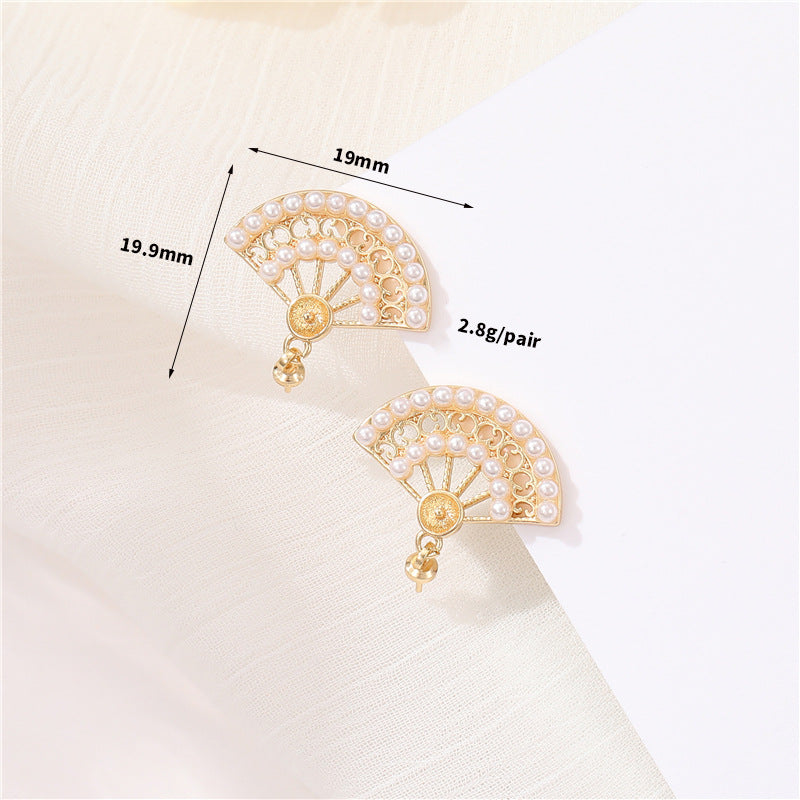 4 éventails papillon Floral Moneybag feuille boucles d'oreilles strass perle embellie 14K GF boucle d'oreille demi-percée perle perle vierge