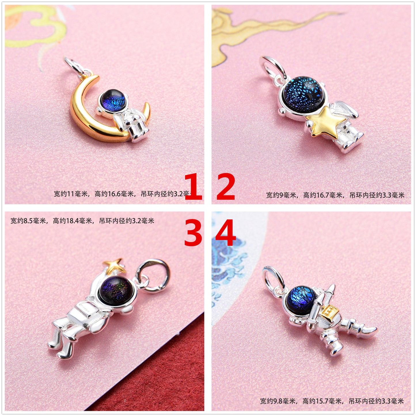 Sterling Silver Astronaut Charm Pendant S925 Finding