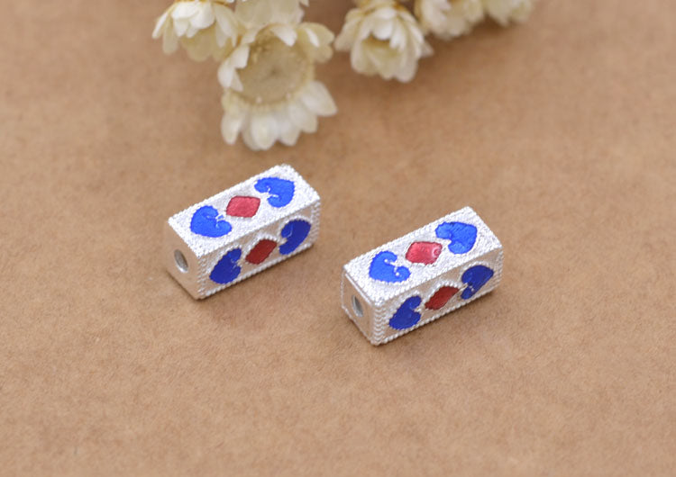 Sterling Silver Enamel Epoxy Heart Cuboid Bead Spacer S925 Finding