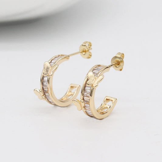 4 boucles d'oreilles papillon semi-circulaires ornées de strass 14K GF Earing