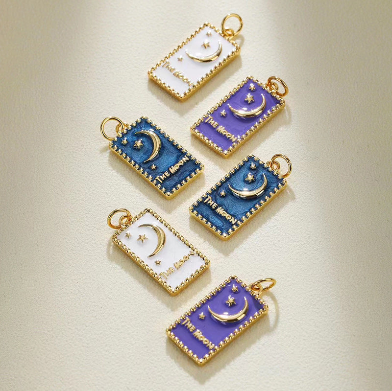 Pendentif à breloque rectangle 2 étoiles de lune émail époxy 14K GF